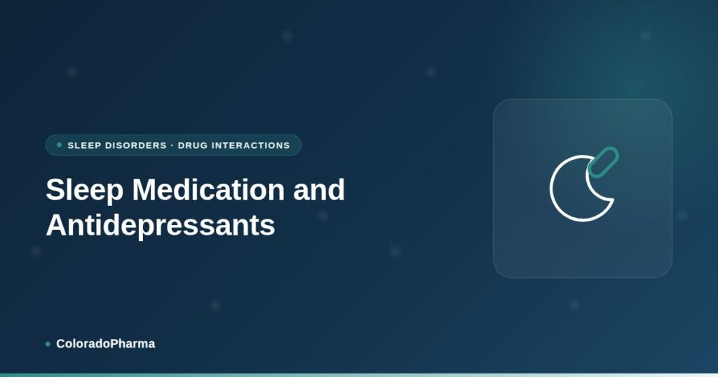 Illustration of a crescent moon beside a pill, representing ColoradoPharma's guide to combining sleep medication with antidepressants.