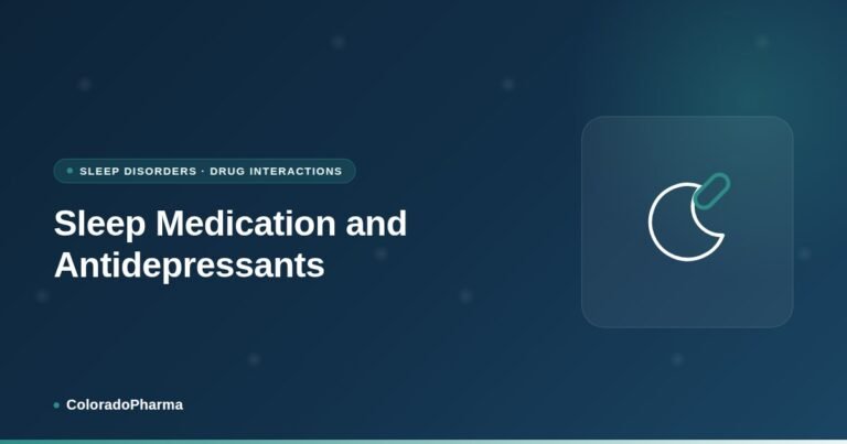 Illustration of a crescent moon beside a pill, representing ColoradoPharma's guide to combining sleep medication with antidepressants.